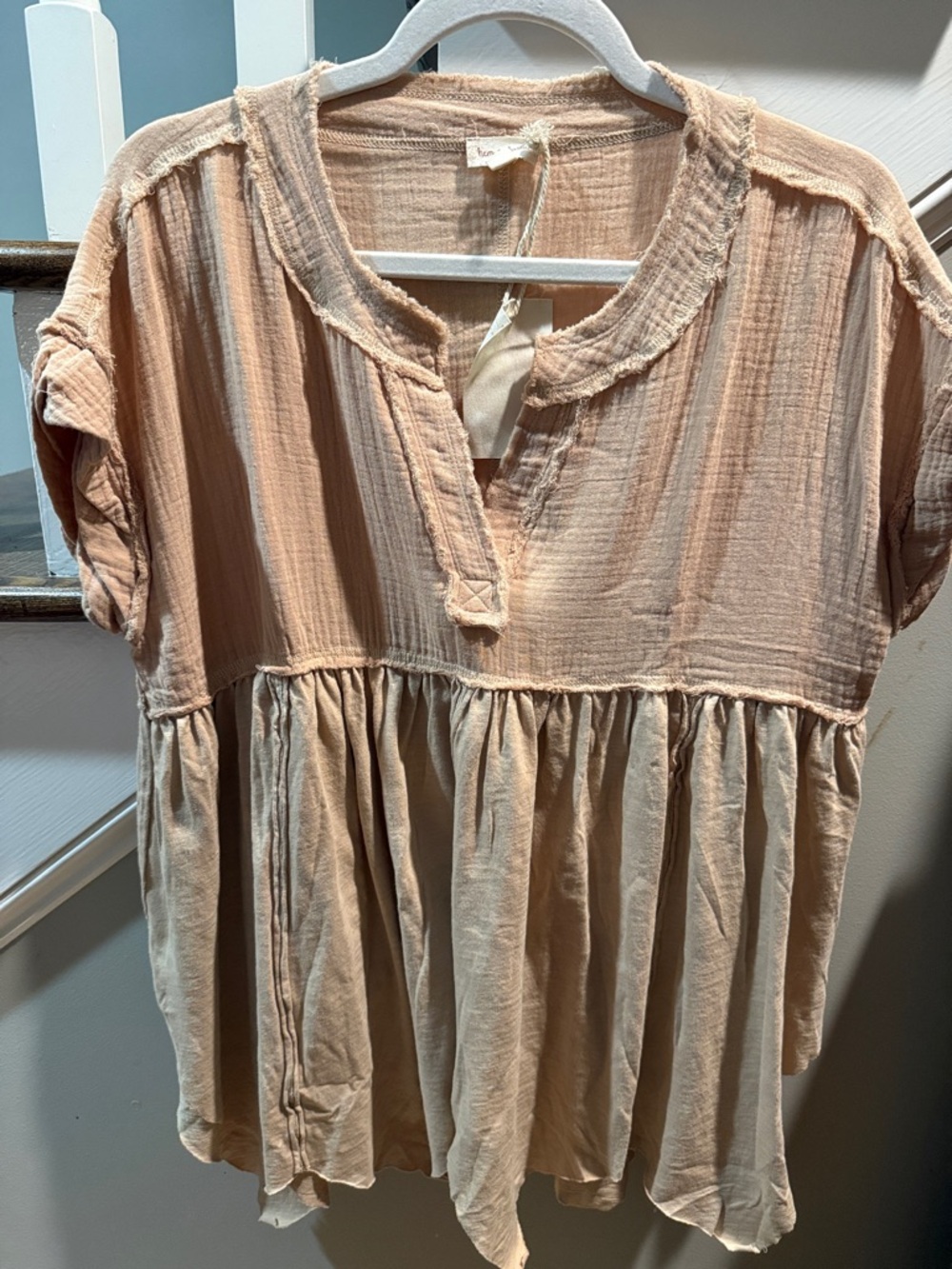 Hem & Thread taupe Gauze Peasant Tunic